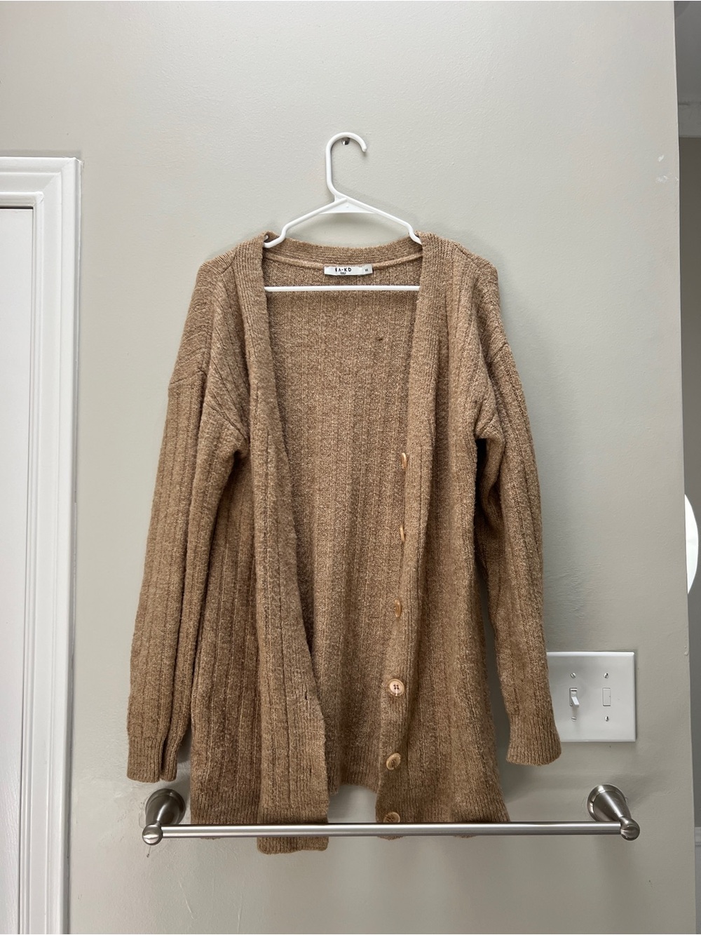 Women's Camel Ribbed Button Cardigan Sweater